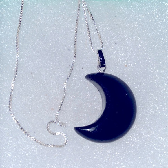Boho hippie Natural Black Onyx moon Sterling Silver 16” Nec… - Picture 4 of 6